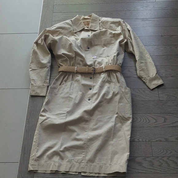 Vintage 80's Liz Claiborne Tan Belted Jacket Dress - Size 12 Good Condition - Picture 10 of 10